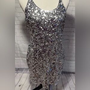 Silver Sequin Party Dress Sz Small. Mini Dress